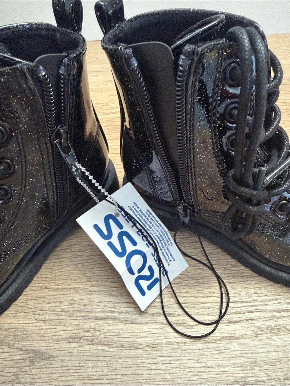 NWT Kids Black Glitter Lace-Up Boots